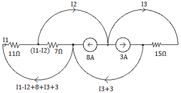 The currents I1, I2 & I3 is 3.3A, 8.5A & -2.4A