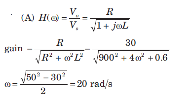 Value of frequency is 20 rad/s if input frequency is adjusted until gain is equal to 0.6