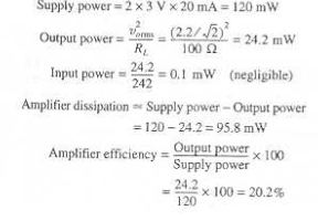 The amplifier efficiency is 20.2% for average current in supply is measured to be 20mA