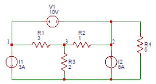 Find the voltage (V) at node 1 in the figure