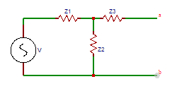 The expression of Thevenin’s voltage (VTh) is V(Z2/(Z1+Z2)) in circuit