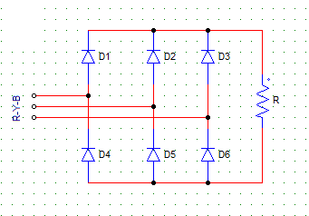 A 3-phase, 6-pulse rectifier consists of 6 diodes connected in 3 legs