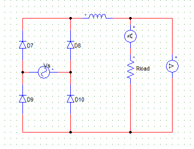 The average ammeter current is 2Vm/πR if L is connected as a filter across the R load