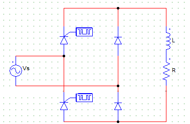 Half controlled semi-converter asymmetrical configuration in given circuit