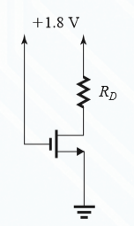 Operation of saturation obtained when (W/L)RD = 1.5 kΩ for transistor with kn is 0.4 mA/V2