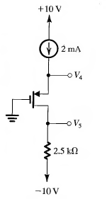 Find V4 & V5 for all transistors, kn(W/L) = 1 mA/V2, Vt = 2V, & λ = 0