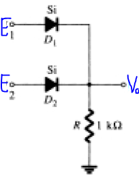 Determine output V0 if E1 is 10V & E2 is 0V if current is passing through grounded branch
