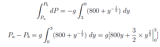 The change of pressure with the vertical direction y is given in figure