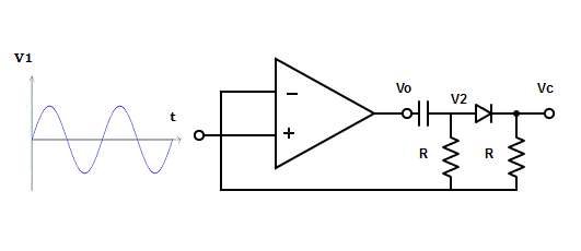 Find the output voltage at the point V2 from the given circuit