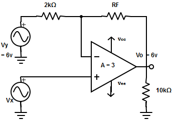 Determine the Vx and RF value by assuming that the circuit is initially nulled