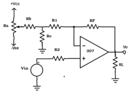 Find the non-inverting input terminal of the amplifier from the given diagram