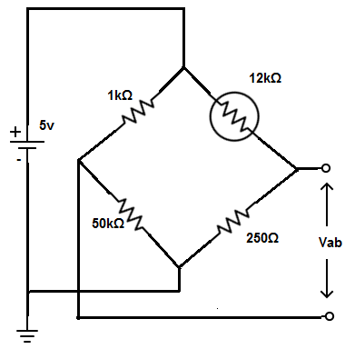 Find the voltage across the output terminal from given bridge circuit