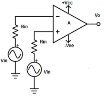 Find the input connected to negative terminal from the given diagram