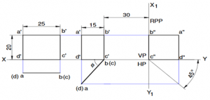 The inclinations with principal planes is 53.13o if edge which in VP is 30 mm