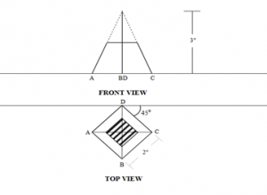 Trapezium of front view on development of square pyramid from its plan & front elevation