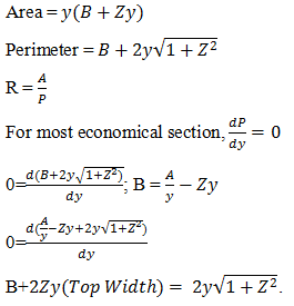 Find top width length of most economical trapezoidal channel section having depth y