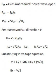For a motor from power equation it is supply voltage = 2 Ea
