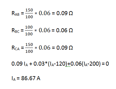 Resistance per 100m of distributor is 2*0.03 = 0.06Ω in given figure