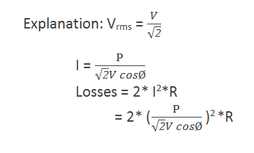 The copper losses of the system for operating at the power factor of 0.8 is 1/(VCos)2