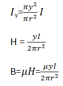 The flux density B y meters from centre of conductors in the following diagram is 2πyH=Iy