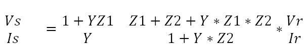 The transmission line parameters (ABCD), for the given distributed network