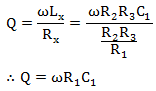 The quality factor of Maxwell inductance capacitance bridge is by relation in diagram