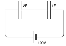 Find the voltage across the 2F capacitor when capacitors are connected in series