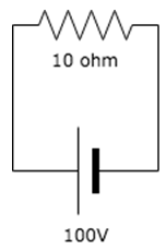 Find the energy dissipated by the circuit in 50 seconds if V is 100 & R is 10