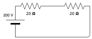 Find the Power across each 20 ohm resistance if current in resistance is same