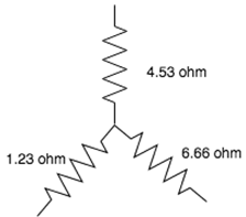 The equivalent delta circuit is 9.69 ohm, 35.71 ohm & 6.59 ohm