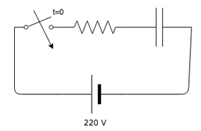 Find the voltage in the resistor as soon as the switch is closed at t=0