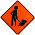Symbol below represents men at work type of road signal for safety protocol