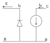 The DC equivalent circuit for NPN emitter in direction of conventional current - option c
