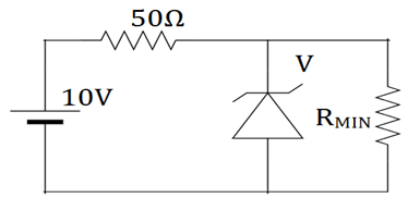 The minimum value of R so that the voltage does not drop below 6V is 80 Ω
