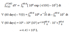 Integrating the differential balance equation from t=0 to t= 60 days