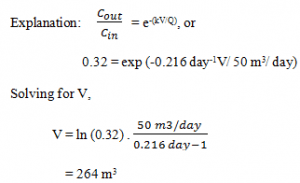 Find the volume required for a PFR to obtain the degree of pollutant reduction