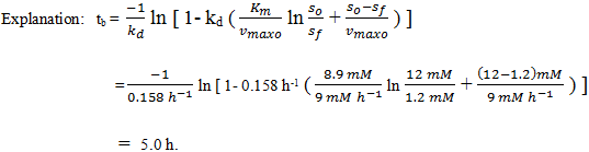 Find the batch reaction time tb for the parameters