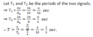 Find the Time period of: x(t)=3 cos⁡(20t+5)+sin⁡(8t-3)