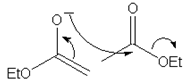 Mechanism shows curve arrow of reaction of enolate ion from ethyl acetate - option a