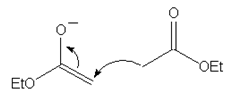 Mechanism shows curve arrow of reaction of enolate ion from ethyl acetate - option b