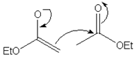 Mechanism shows curve arrow of reaction of enolate ion from ethyl acetate - option c