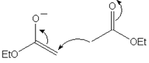 Mechanism shows curve arrow of reaction of enolate ion from ethyl acetate - option d
