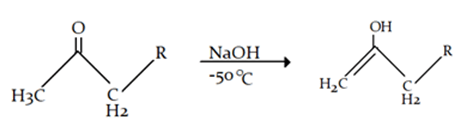 At low temperature hydrogen from adjacent carbonyl group removed instead of hydrogen