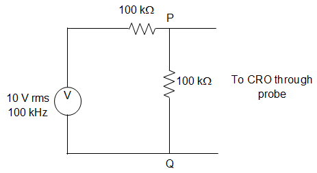 Find measured voltage for CRO probe with impedance of 500 kΩ in parallel with capacitance