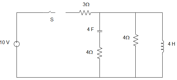 The voltage across the inductance just at t=0+ is 4 V if switch is closed at time t=0