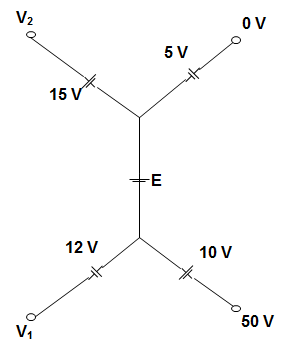 The value of the voltage source E is -65 V in given circuit