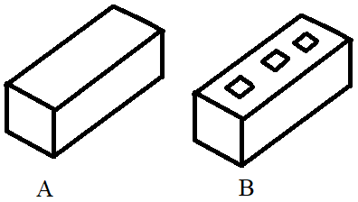 A & B represent Solid brick block & partition block in given figure