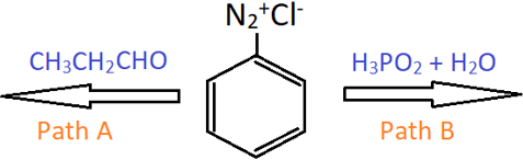 H3PO2 mild reducing agent reacts with benzenediazonium chloride to form benzene