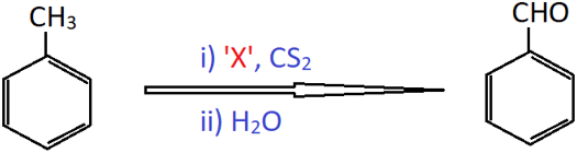 The x in the etard reaction is CrO2Cl2 obtained by hydrolysis gives benzaldehyde
