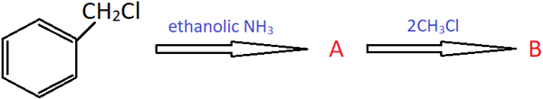 Product B N,N-Dimethylphenylmethanamine when Benzyl chloride reacts with ammonia